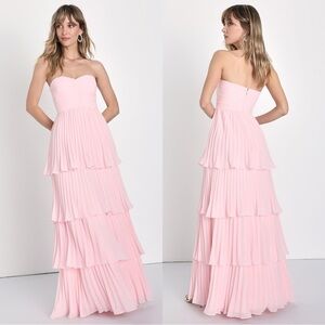 NWOT Lulus Seriously Sensational Light Pink Strapless Tiered Maxi Dress
